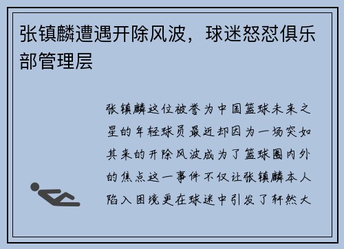 张镇麟遭遇开除风波，球迷怒怼俱乐部管理层
